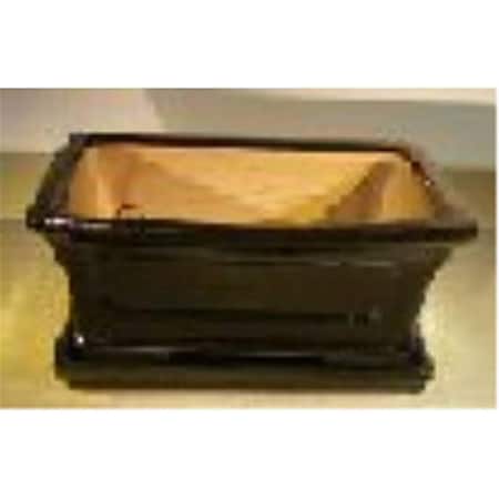 Paisaje Rectangle Ceramic Bonsai Pot with Attached Humidity & Drip Tray - Professional Series, Black PA2529829